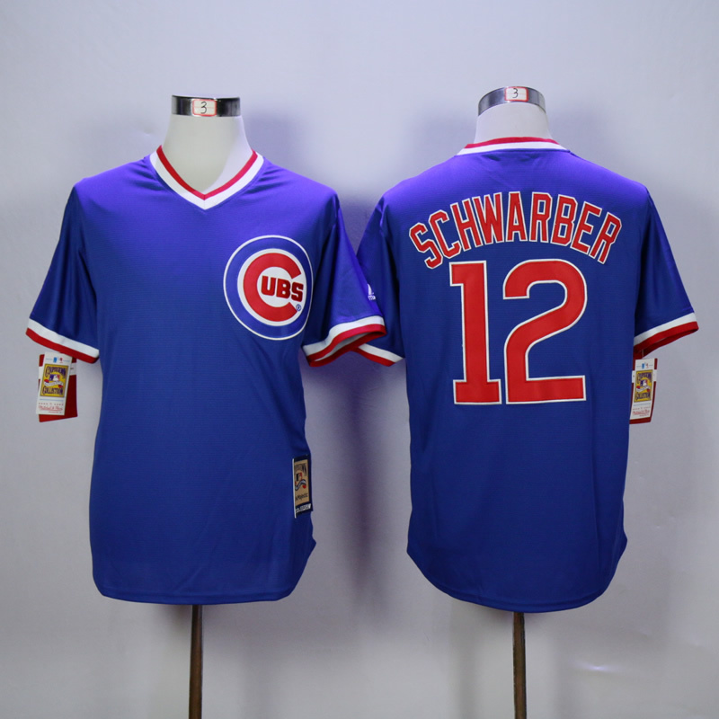 Men Chicago Cubs #12 Schwarber Blue Throwback MLB Jerseys->chicago cubs->MLB Jersey